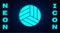 Glowing neon Volleyball ball icon isolated on brick wall background. Sport equipment. Vector Illustration