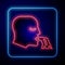 Glowing neon Vomiting man icon isolated on blue background. Symptom of disease, problem with health. Nausea, food