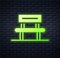 Glowing neon Waiting hall icon isolated on brick wall background. Vector