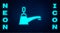 Glowing neon Water tap icon isolated on brick wall background. Vector