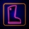 Glowing neon Waterproof rubber boot icon isolated on black background. Gumboots for rainy weather, fishing, gardening