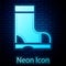 Glowing neon Waterproof rubber boot icon isolated on brick wall background. Gumboots for rainy weather, fishing