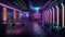 Glowing Neon Waves and Cove Lighting Set the Mood in Nightclub Interior.