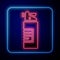 Glowing neon Weapons oil bottle icon isolated on blue background. Weapon care. Vector