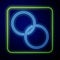 Glowing neon Wedding rings icon isolated on blue background. Bride and groom jewelry sign. Marriage symbol. Diamond ring