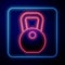 Glowing neon Weight icon isolated on black background. Kilogram weight block for weight lifting and scale. Mass symbol