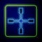 Glowing neon Wheel wrench icon isolated on blue background. Wheel brace. Vector