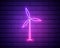 Glowing neon Wind turbine icon isolated on brick wall background. Wind generator sign. Windmill for electric power