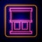 Glowing neon Window with curtains in the room icon isolated on black background. Vector