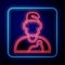 Glowing neon Wizard warlock icon isolated on black background. Vector