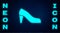Glowing neon Woman shoe with high heel icon isolated on brick wall background. Vector