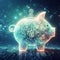 glowing neural virtual digital piggy bank for crypto digital currency and cbdc - digital money concept