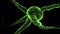 Glowing neuron cell isolated over black background