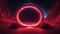 glowing number zero render abstract background cosmic landscape round portal frame red neon