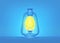 Glowing old kerosene lamp on blue background. vintage style. 3d rendering