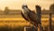 Glowing Osprey Perched On Fence Post In Golden Light