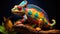 Glowing Psychedelic Chameleon Figurin, Hyper Realistic Bioluminescent Chamelon Figurine Toy Animal. Generative AI