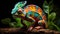 Glowing Psychedelic Chameleon Figurin, Hyper Realistic Bioluminescent Chamelon Figurine Toy Animal. Generative AI