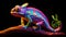 Glowing Psychedelic Chameleon Figurin, Hyper Realistic Bioluminescent Chamelon Figurine Toy Animal. Generative AI