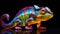 Glowing Psychedelic Chameleon Figurin, Hyper Realistic Bioluminescent Chamelon Figurine Toy Animal. Generative AI
