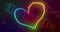 Glowing rainbow coloured heart outline over tuening dns strands on a dark background