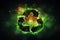 Glowing recycling icon, sorting and recycling environmental lending concept, world recycling day sign, rotating circle