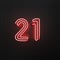 Glowing red neon number 21 celebration