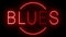 Glowing red retro neon sign for BLUES