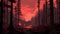 Glowing Red Sky: Hyper-detailed Illustration Of A Cedar Forest Fire