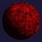 Glowing red vulcanian planet