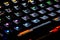 Glowing rgb gaming keyboard close up macro shot