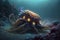 glowing robotic octopus in sea world underwater Generative AI
