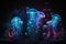 Glowing sea jellyfishes on dark background