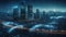 Glowing skyscrapers illuminate futuristic city skyline at night generated by AI
