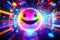 Glowing smiley face in front of vibrant and lively background. This picture can be used to add cheerful and positive tou