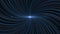 Glowing source of light surrounded by rotating blue curving beams on black background. Animation. Beautiful spinning