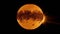 Glowing sphere orbits planet, illuminates dark night generated by AI