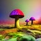 Glowing spotted fluorescent mushrooms, mystic luminescent forest, psychedelic colors