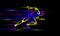 Glowing sprinter runs at night. Transparent overlay layers look like a virtual running man.