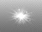 Glowing star isolated on transparent backdrop. White explosion with dust. Silver magic glitter effect. Bright burst with
