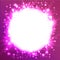 Glowing Star round frame. It can be used as an effect in the photo. Starry sky in a circle on a pink background.