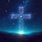 glowing stars forming the christian cross of christ