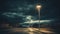 Glowing street lights illuminate the dark cityscape generated by AI