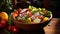 Glowing Sunlight Highlights Fresh Vegetable Salad Bowl