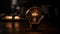 Glowing tungsten filament illuminates old fashioned electric lamp for bright ideas generated by AI