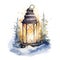 Glowing Watercolor Christmas Lantern Lighting the Way Through the Snowy Night AI Generated