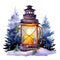 Glowing Watercolor Christmas Lantern Lighting the Way Through the Snowy Night AI Generated