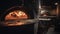 Glowing wood burning stove baking bread in brick oven indoors generated by AI