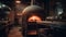 Glowing wood burning stove illuminates rustic domestic kitchen for comfortable meal preparation generated by AI