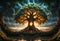 Glowing Yggdrasil Tree. Generative AI